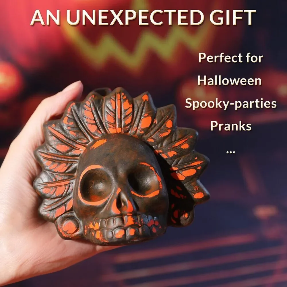 Aztec Death Whistle Red Skull Mask Ceramic Loud Scream Halloween Prank Prop